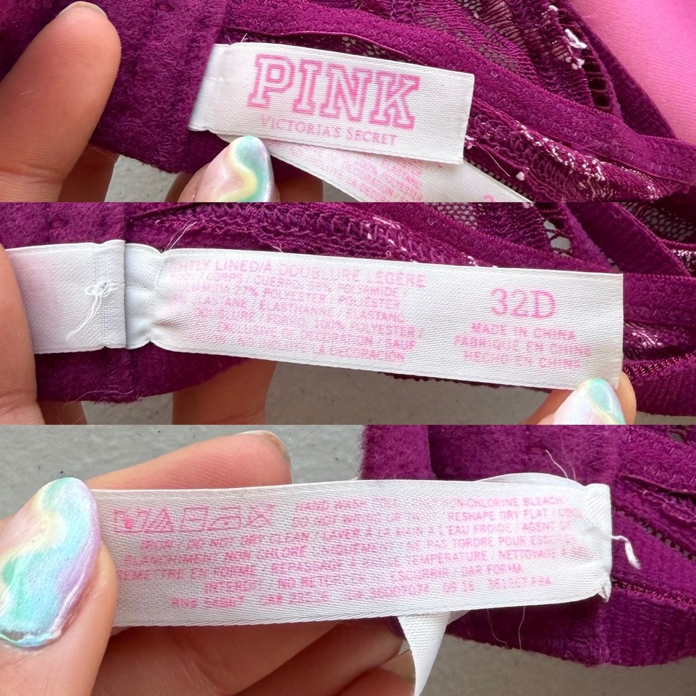 Victoria's Secret PINK 32D Purple & Pink Floral Lace Lightly Lined Racerback Bra - Picture 4 of 16